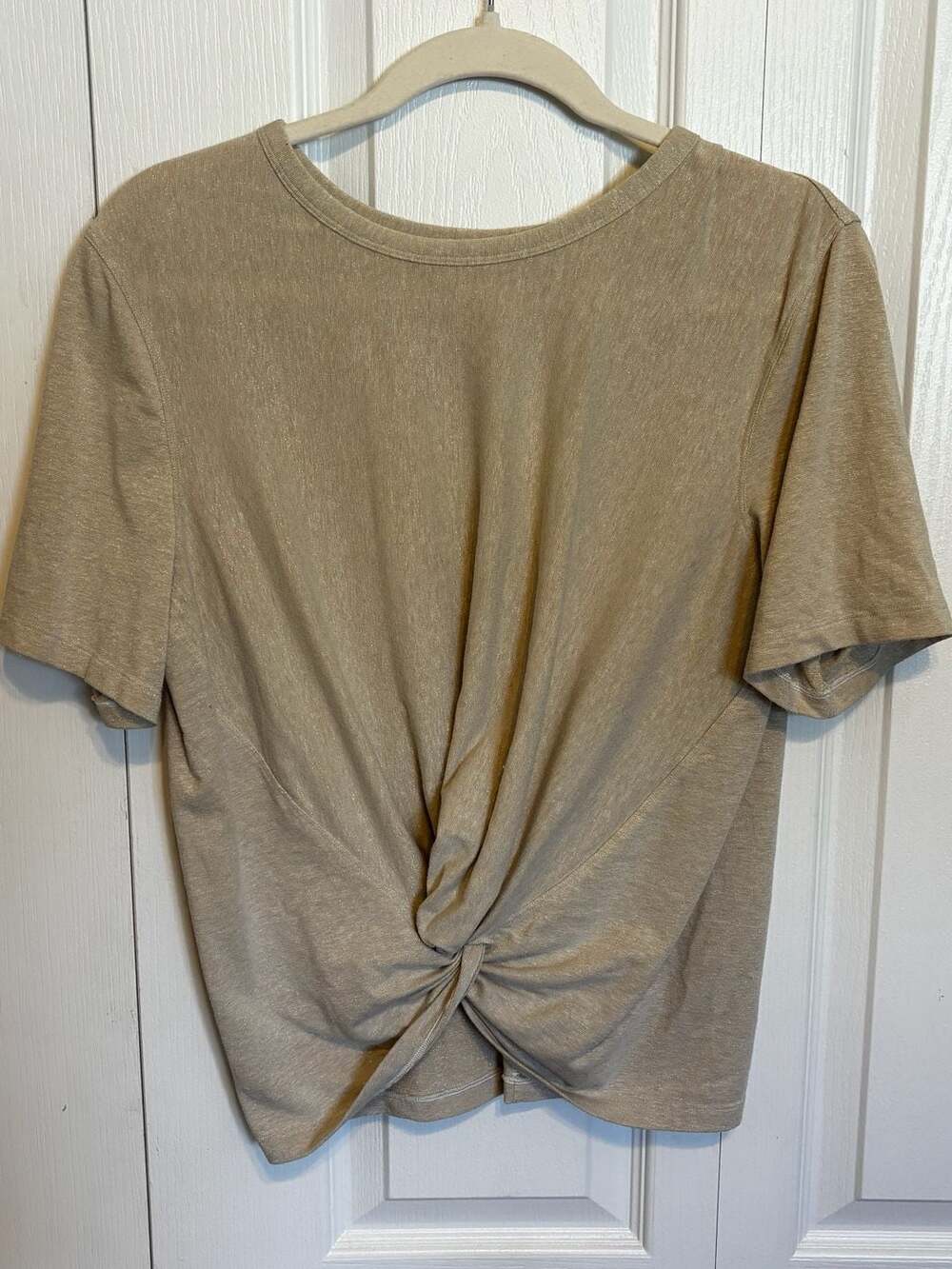Lululemon Crescent T-Shirt Spark in Bone Gold Taupe Twist Front Short Sleeve Tee